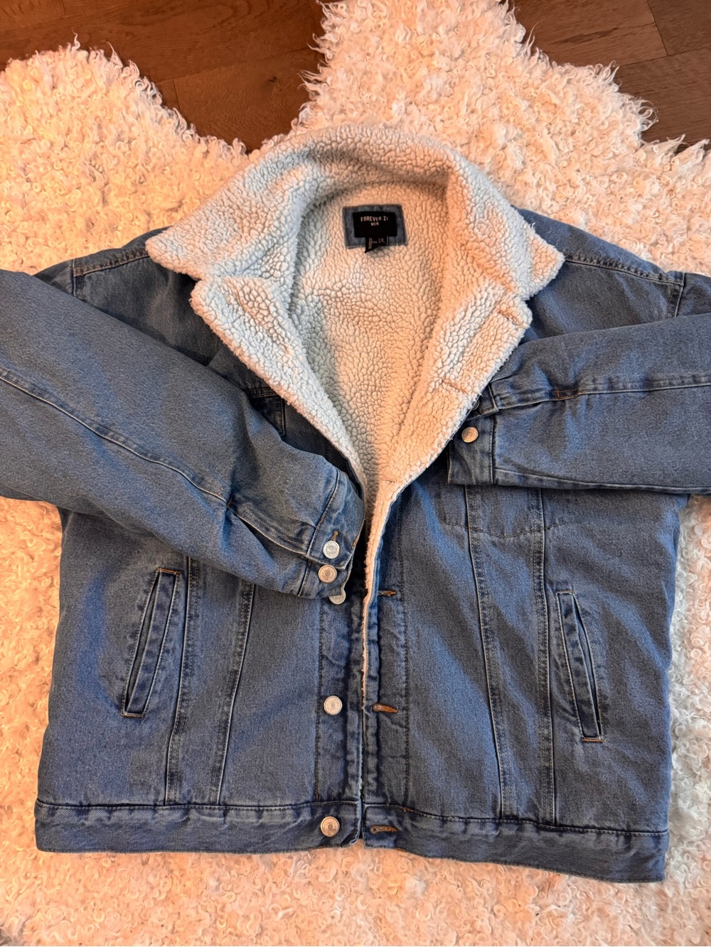 Forever 21 Kids Light Blue Denim Jacket with Cream Sherpa Lining